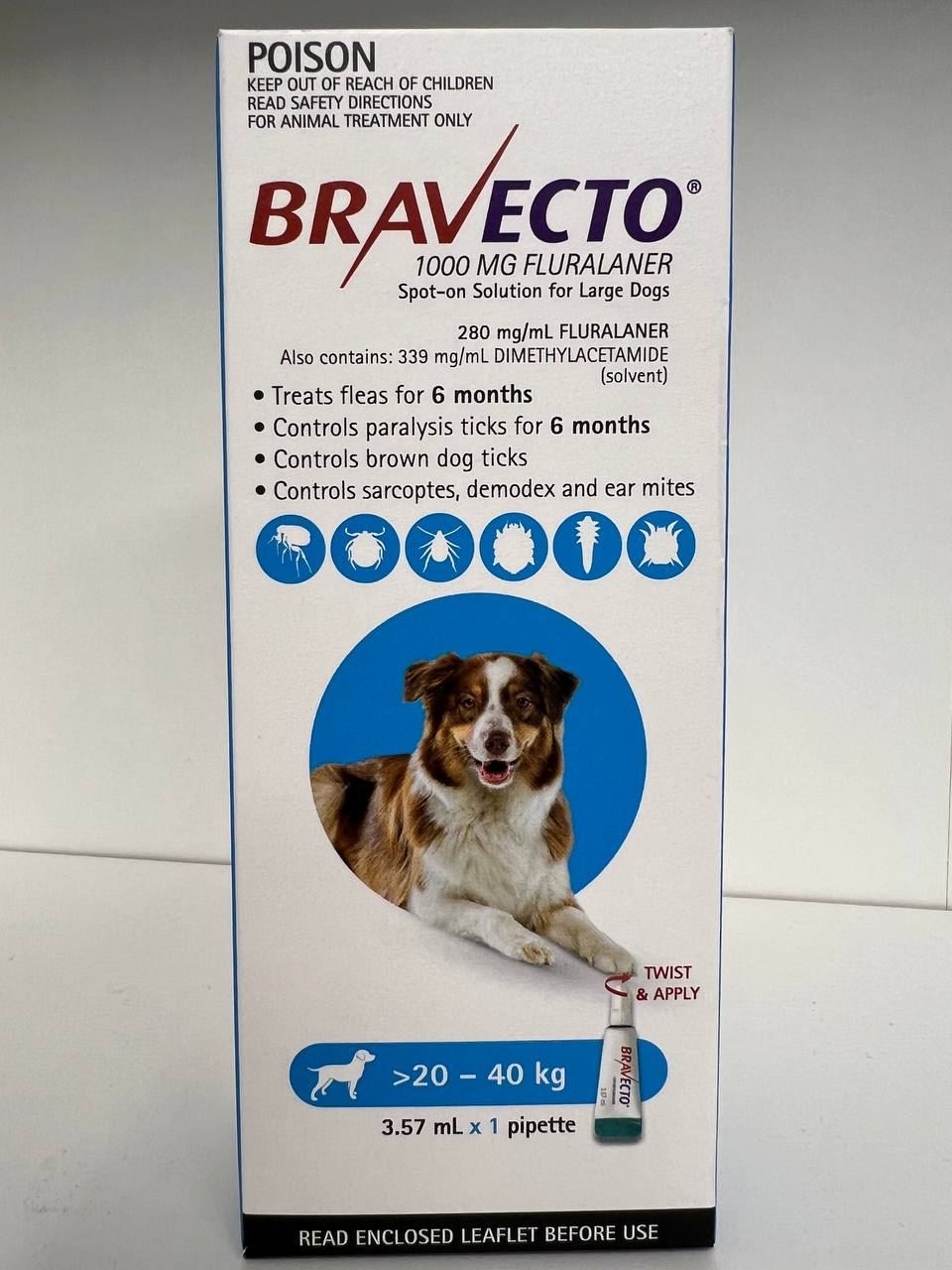 Bravecto Spot On 20 40kg Blue